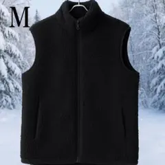 【Mサイズ】フリース フェイクファー ジップアップ ベスト ブラック