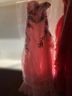 ピンク ロングドレス ビーズ刺繍　ステージドレス