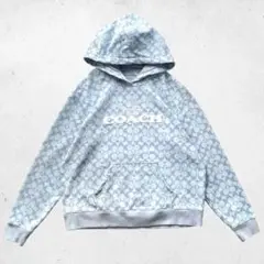 春色✨COACH シグネチャー フーディー パーカー M-L相当 水色のサムネイル
