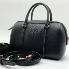 極美品　トリーバーチ　テア　ミニボストンバッグ　サッチェル　レザー　ブラック