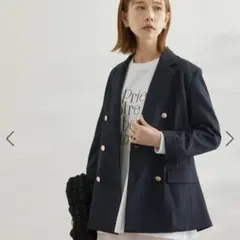 完売♡ロペピクニック 麻調ゴールドボタンジャケット 紺ブレ 金 ダブルブレスト