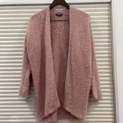ピンク カーディガン　ロングカーディガン　ふわふわ　長袖　M レディース