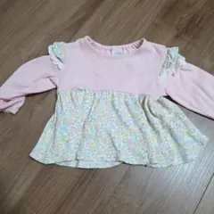 futafuta フリル付き花柄長袖カットソー