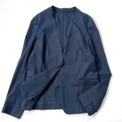 グリーンレーベル　春夏用　洗える　ストレッチ　ノーカラージャケット　長袖　紺Lのサムネイル