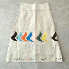 希少美品✨ミナペルホネン bird リネン100% フレアスカート 刺繍 36 希少美品✨ミナペルホネン bird リネン100% フレアスカート 刺繍 36