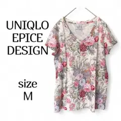 ユニクロ UT エピスデザイン コラボ 花柄 VネックTシャツ Mサイズ ピンク