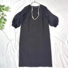 美品✨キャリアンブティック シフォン袖 ブラック ワンピース ストレッチ 膝下丈