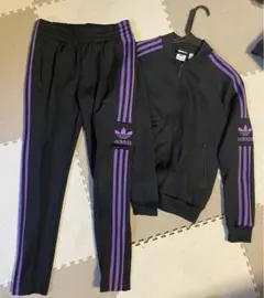 adidas ジャージ セットアップ 黒 紫