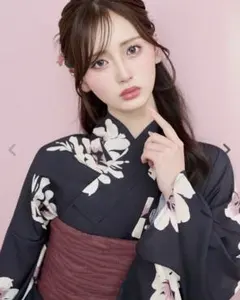 Dita 浴衣 白夏の花うつり 帯 ワンピース ネイビー 白 黒 花柄のサムネイル