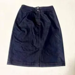 【エミリアン】デニムスカート（M）膝丈 インディゴブルー スナップボタン 綿混のサムネイル