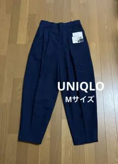 UNIQLO リネンブレンド バレルレッグパンツ M ネイビー