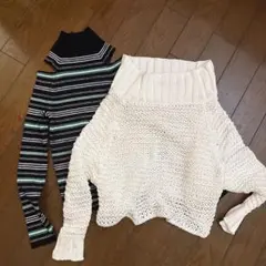 Calvin Klein Jeans ストライプタートルネック　白ニット 2点