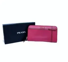 プラダ PRADA サフィアーノ ラウンドファスナー 長財布 リボン ピンク