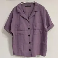 Heather 紫 パープル　シャツ　襟つき　大きめ　涼しい　くすみカラー