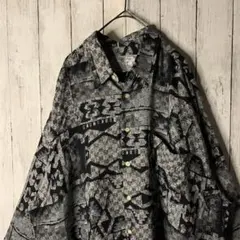 古着 レーヨン 総柄シャツ テロ感 ブラック グレー バイカラー 個性的
