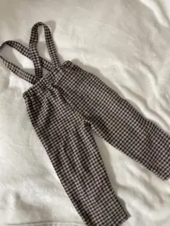 チェックサロペット　ベレー帽