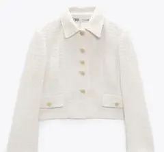 zara クロップド丈テクスチャー入りブレザー ツイードジャケット