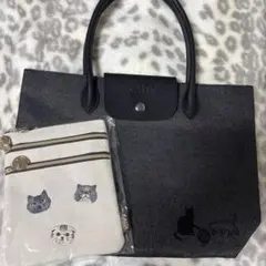 KALDI 猫の日バッグプレミアム　トートバッグブラックと3段マルチポーチ