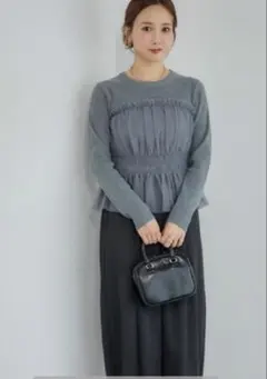 【mysa closet 】チュール　ニットプルオーバー　Lサイズ　グレー