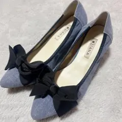 【美品】DIANA ダイアナ デニム リボン パンプス 23.5cm