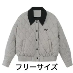 チェック　キルティングジャケット 中綿　冬アウターオルチャン リボンフリーサイズ