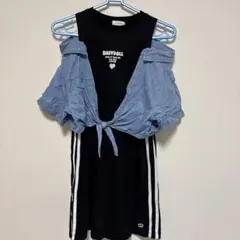 BABYDOLL デニムシャツ重ね着風 半袖ワンピース 130cmのサムネイル