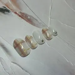 ネイルチップ オーダー チェック シンプル ピンク ショート