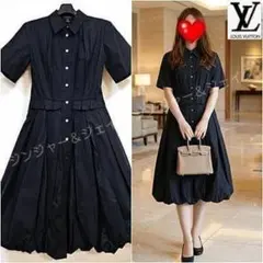 LOUIS VUITTON ルイヴィトン コットンシャツ春ワンピース 濃紺 36