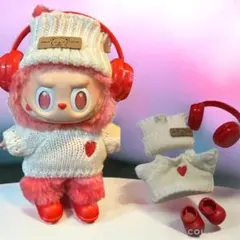 ラブブ お洋服　LABUBU☆ニット帽　セーター　ヘッドホン　靴　4点　レッド