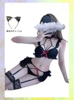 猫耳 オープンブラ セクシー ランジェリー　股割れ ベビードール コスプレ