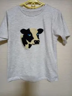 塩﨑太智　牛モチーフ 刺繍 パール Tシャツ グレー