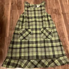 KUMIKYOKU 秋冬ワンピースLL（130〜140）黒と黄緑チェック