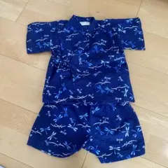 美品 ベビー ゆかた 紺色 トンボ柄 甚平 90 上下セット