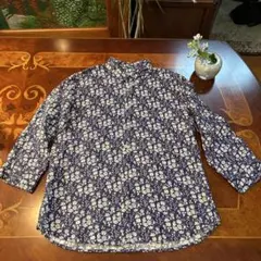 FLANDERS LINEN ネイビー花柄五分袖シャツ