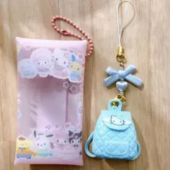 ハローキティ　ブルーキルト　シークレットストラップ リュック マルチケース