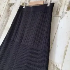 グローバルワーク　ニットスカート　マキシ丈　ウエストゴム　鍵網み風　透かし編み