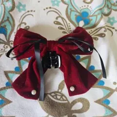 ★美品★ワインレッド ベルベット ヘアクリップ