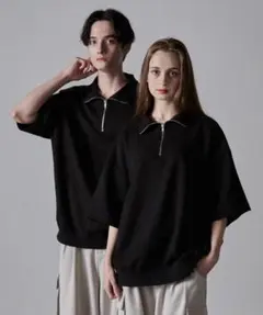 ◆ CLEL クレイル ハーフジップ デザイン 半袖プルオーバーTシャツ