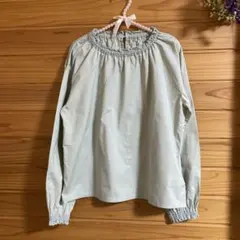 ehkasopo 襟フリル付き薄いグリーン長袖ブラウス