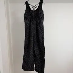 COCA 撥水ワッシャーナイロン肩ギャザーオールインワン ブラックドット柄 L