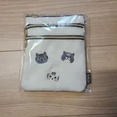 KALDI 猫刺繍 3層ポーチ クリーム色
