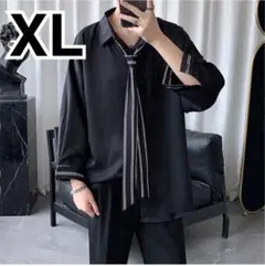 シャツ　ネクタイ付き　メンズ　XL 黒　韓国　おしゃれ　モード　ゆったり