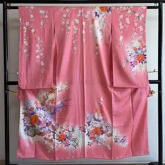 ■E7184■美品■化繊■十三参り　女の子　長襦袢付きの着物■丈149　裄59