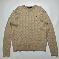 ラルフローレン ケーブルニット XL ベージュ ワンポイント刺繍 ○.7652