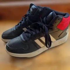 adidas レザーハイカットスニーカー 黒/赤 26.0㎝ メンズ