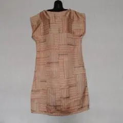 着物地リメイクのフレンチスリーブのワンピース　ピンクストライプ　ハンドメイド