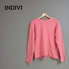 インディヴィ ニット M ピンク カシミヤ混 クルーネック バックシーム