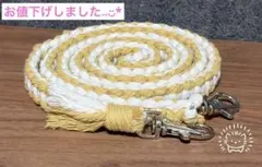 気まぐれSALE中★スマホショルダーストラップ マスタード×アイボリー マクラメ
