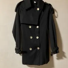 fashion ブラック ダブルブレスト トレンチコート　レトロ風　ビンテージ風