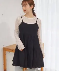 【美品】tiptop コットンフリルキャミミニワンピース ブラック